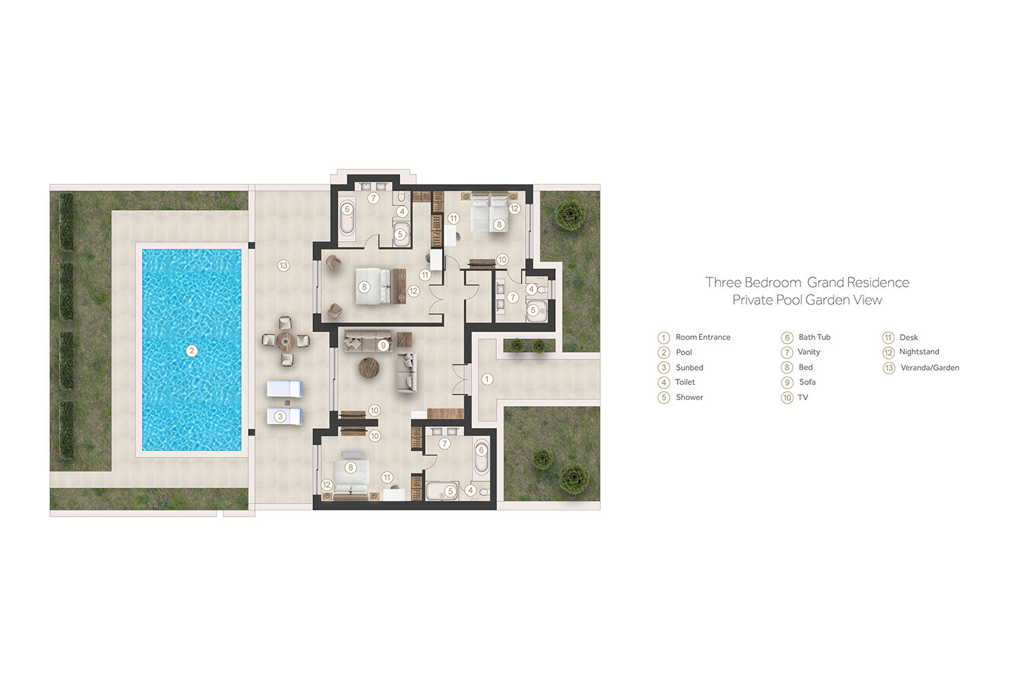 Floor plan for Three Bedroom Grand Residence Private Pool Garden View