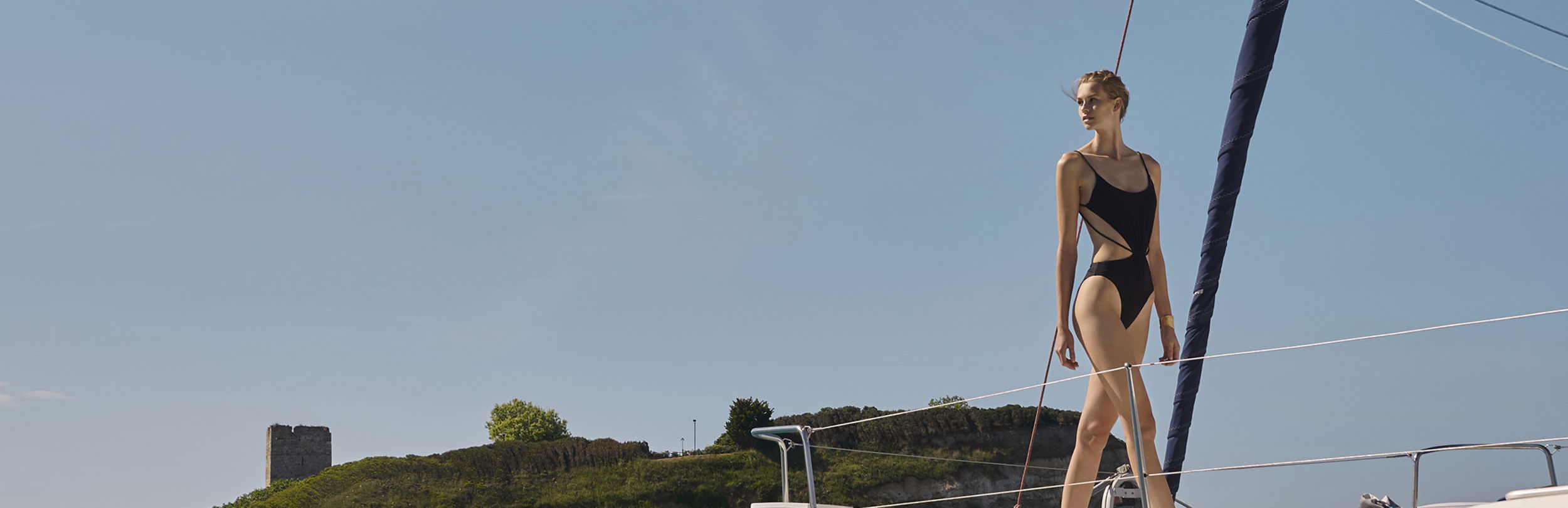 Woman standing on yacht