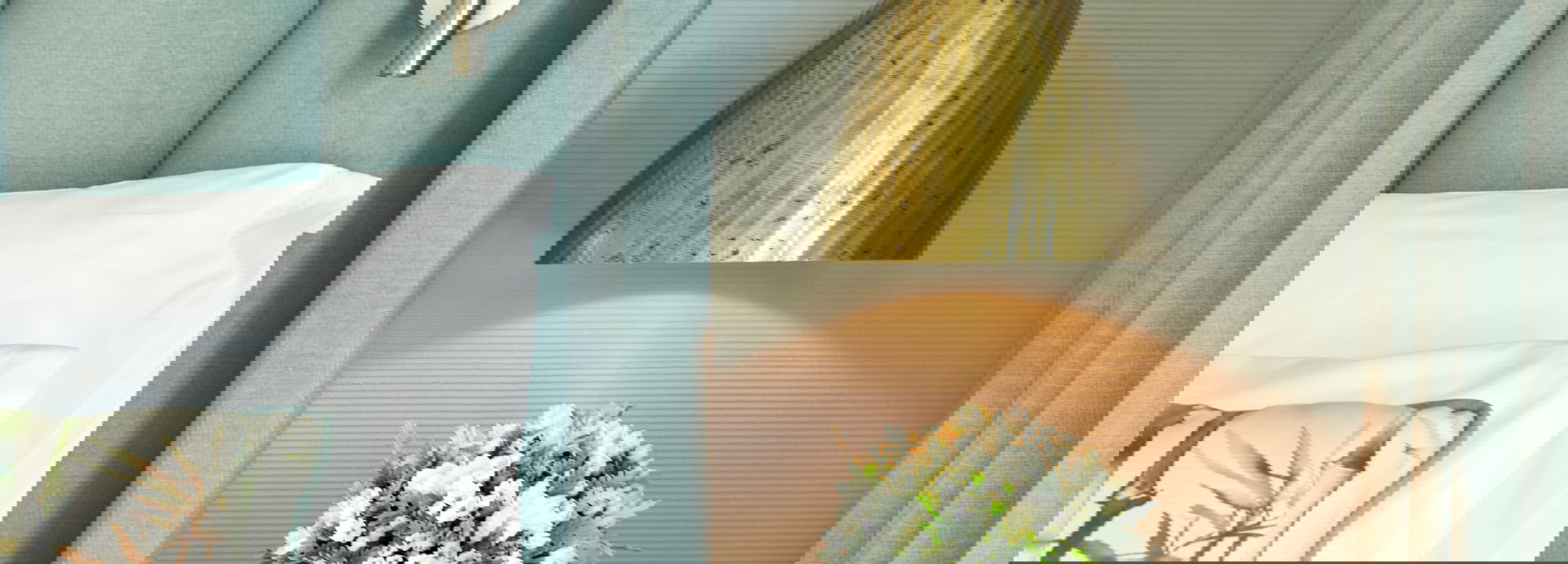 Plan rapproché sur coussin, lampes, d'une plante d'intérieur et du mobilier