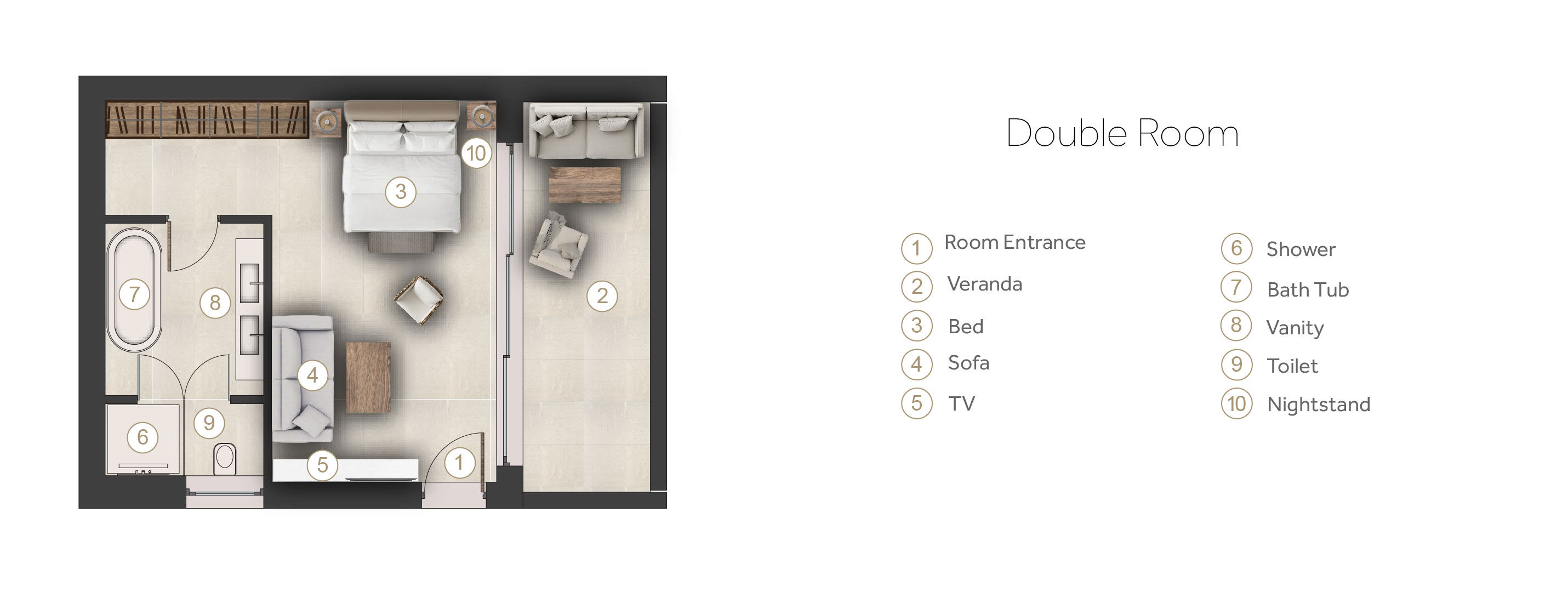 Floor plan for double room at Sani Club