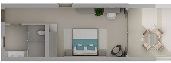 Floor plan for marina deluxe double room at Sani Dunes