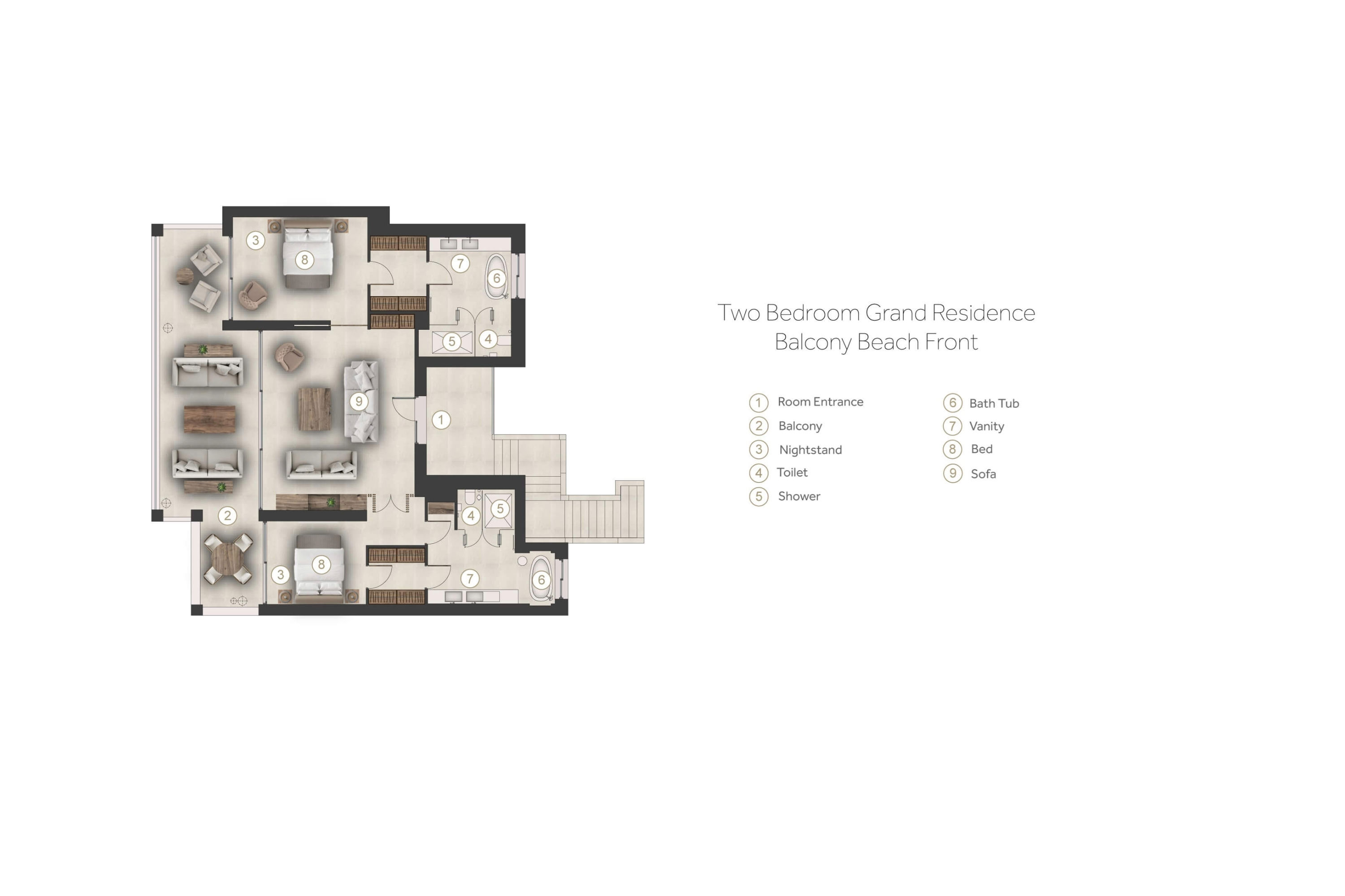 Floor plan for Suite Marina Front at Sani Asterias