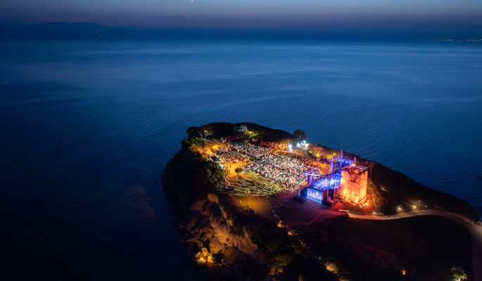 Sani Festival on Sani Hill at night time