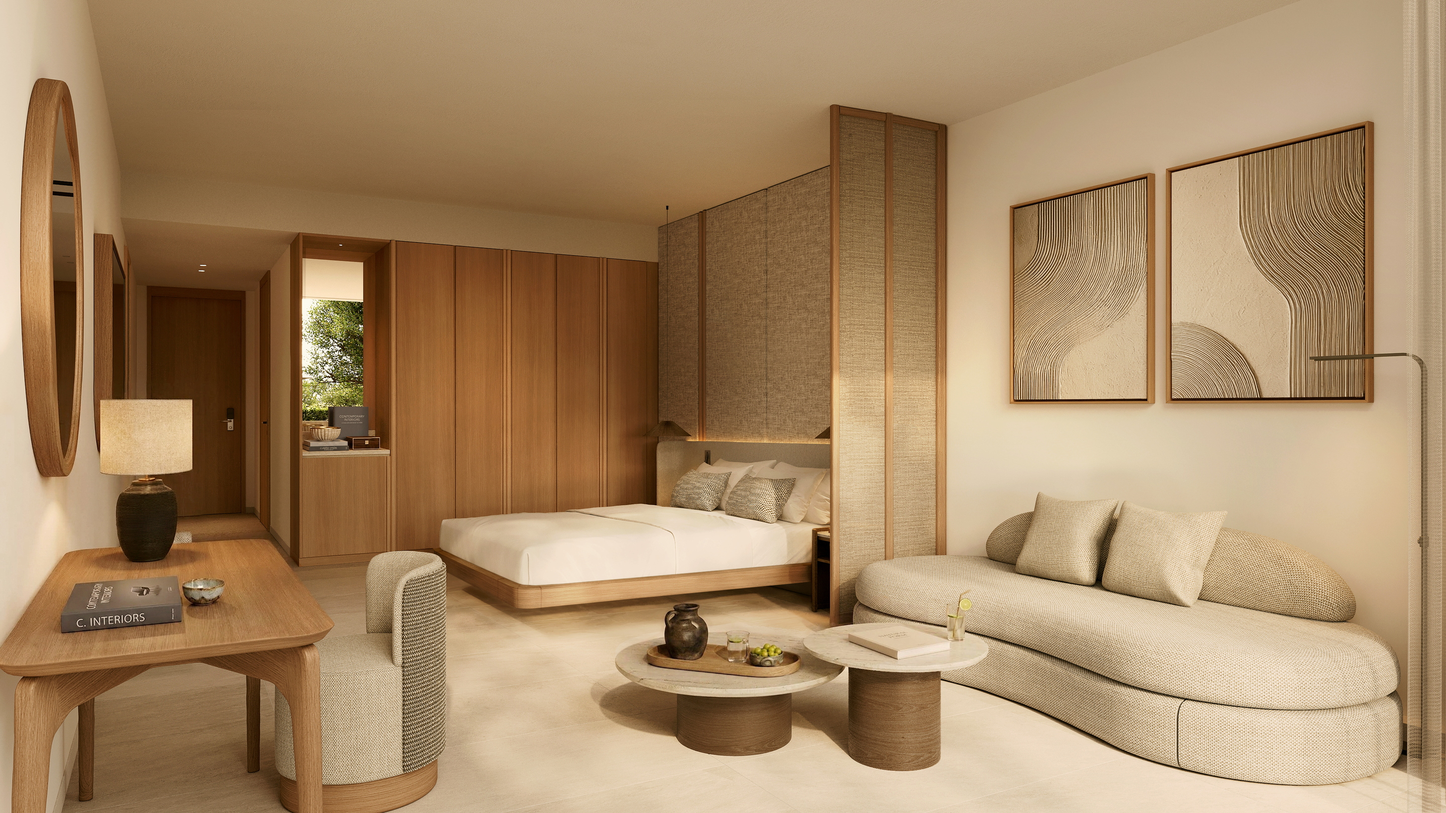 Close up of double bed with cushions 