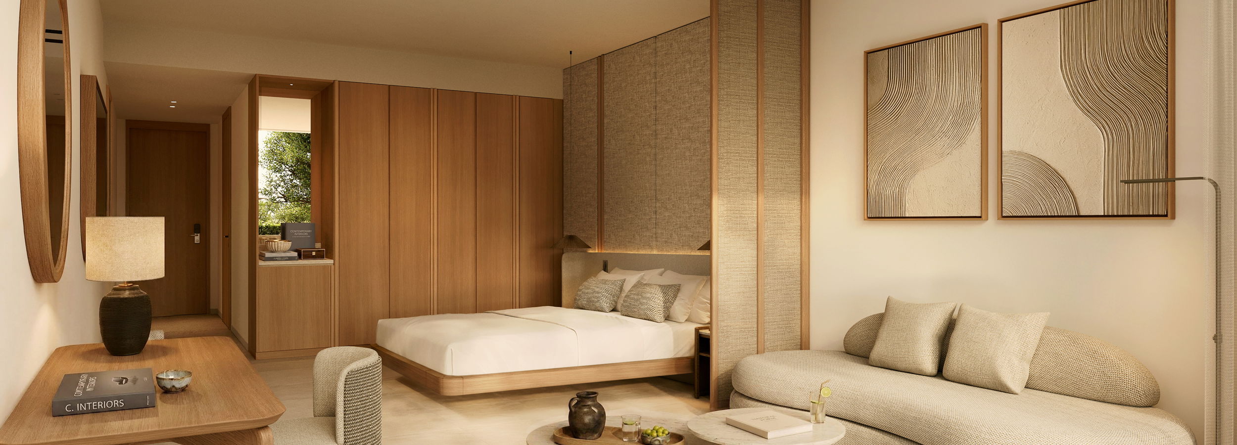 Close up of double bed with cushions