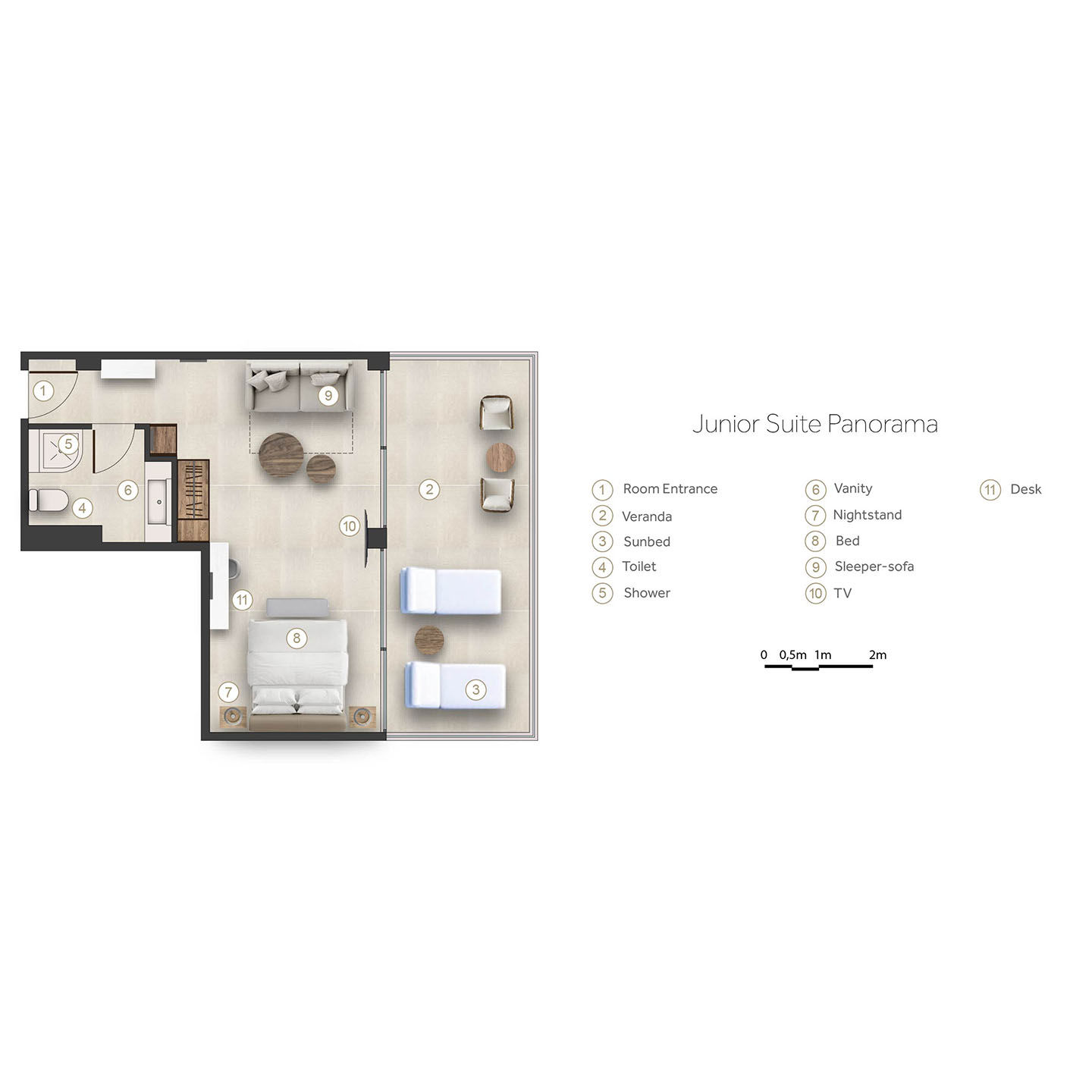 Floor plan for Junior Suite Panorama at Sani Beach