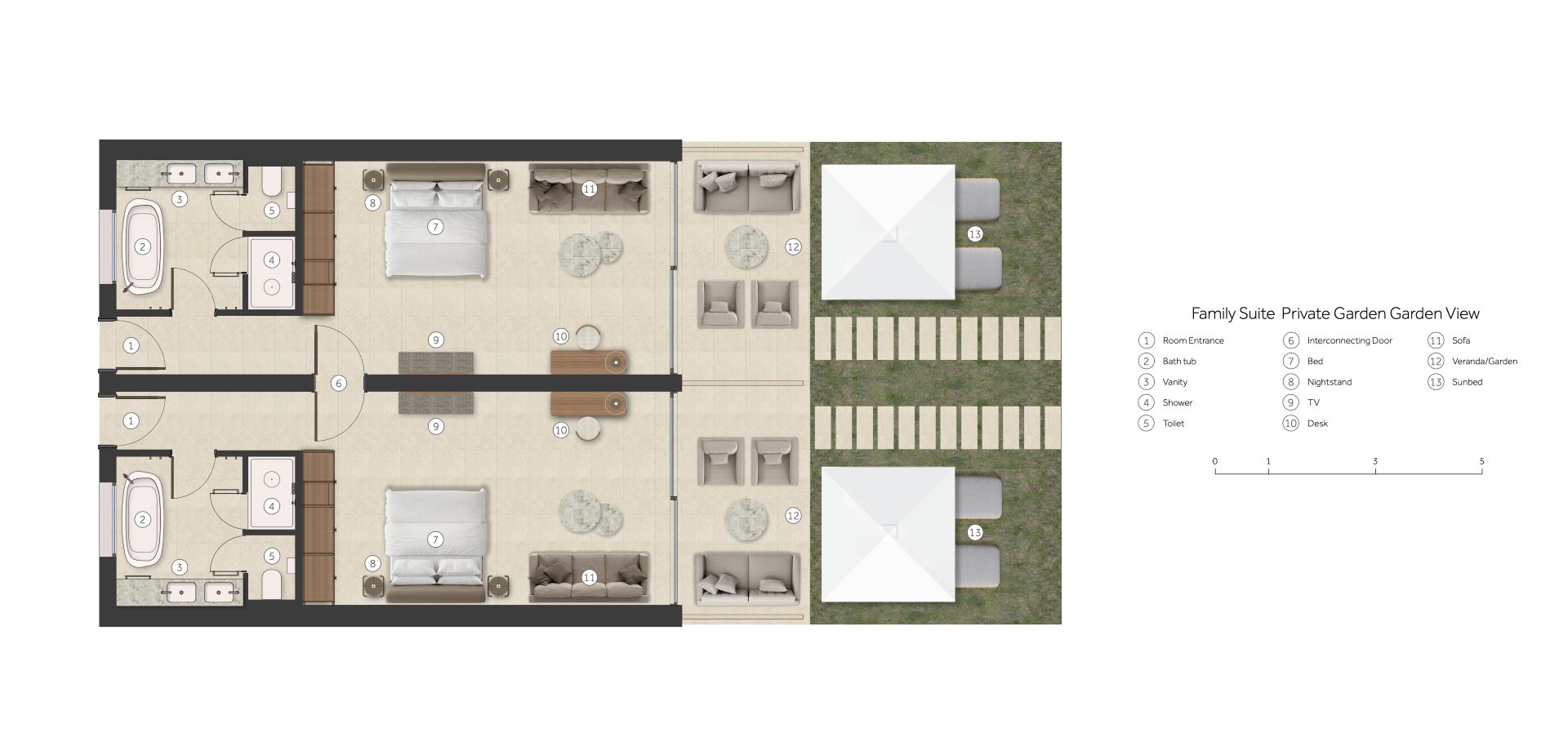 Porto Sani Family Suite Private Garden Garden View Floor Plan 1920X914