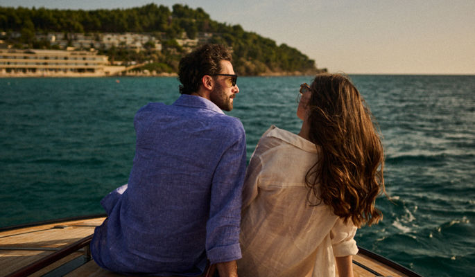 Couple enjoying their evening on Sani Marina
