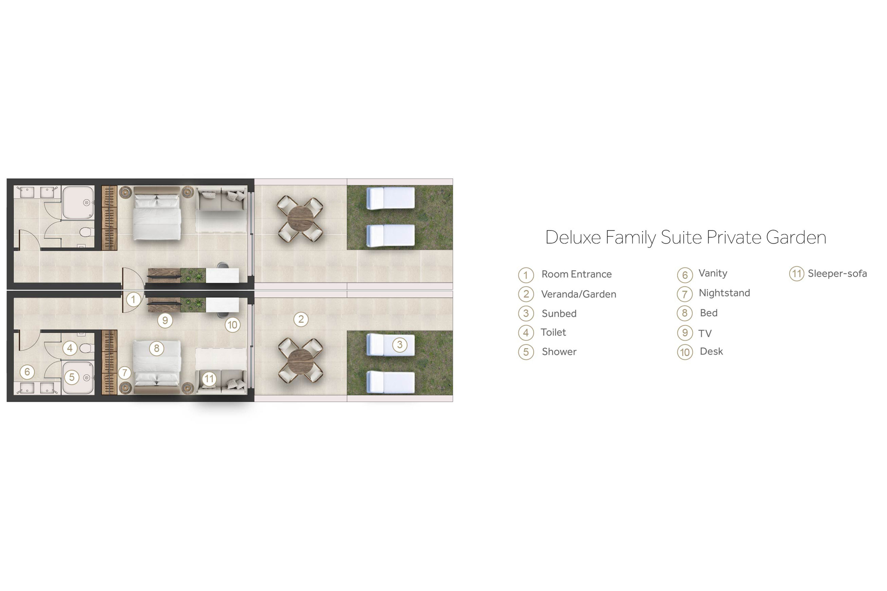 Floor plan for deluxe family suite with private garden