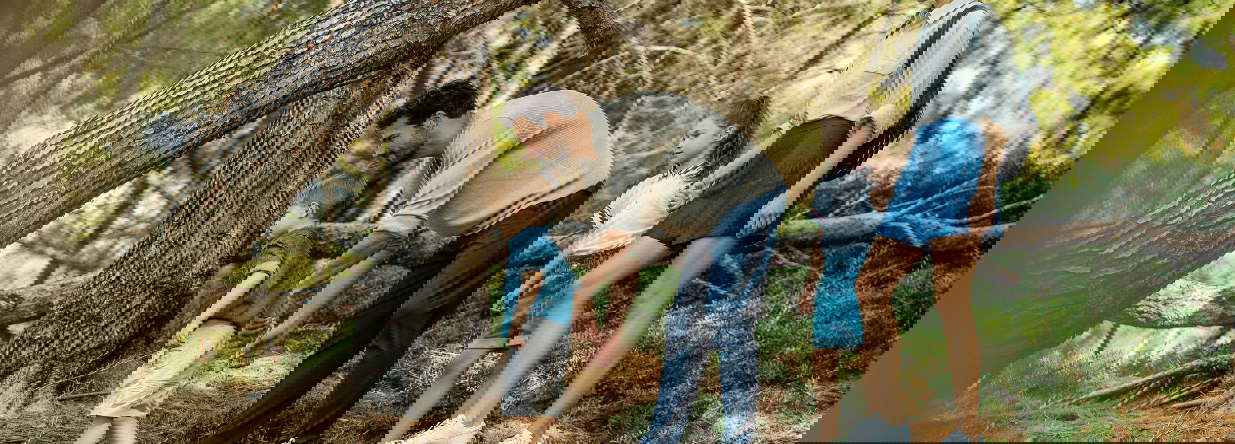 Family walking in forest