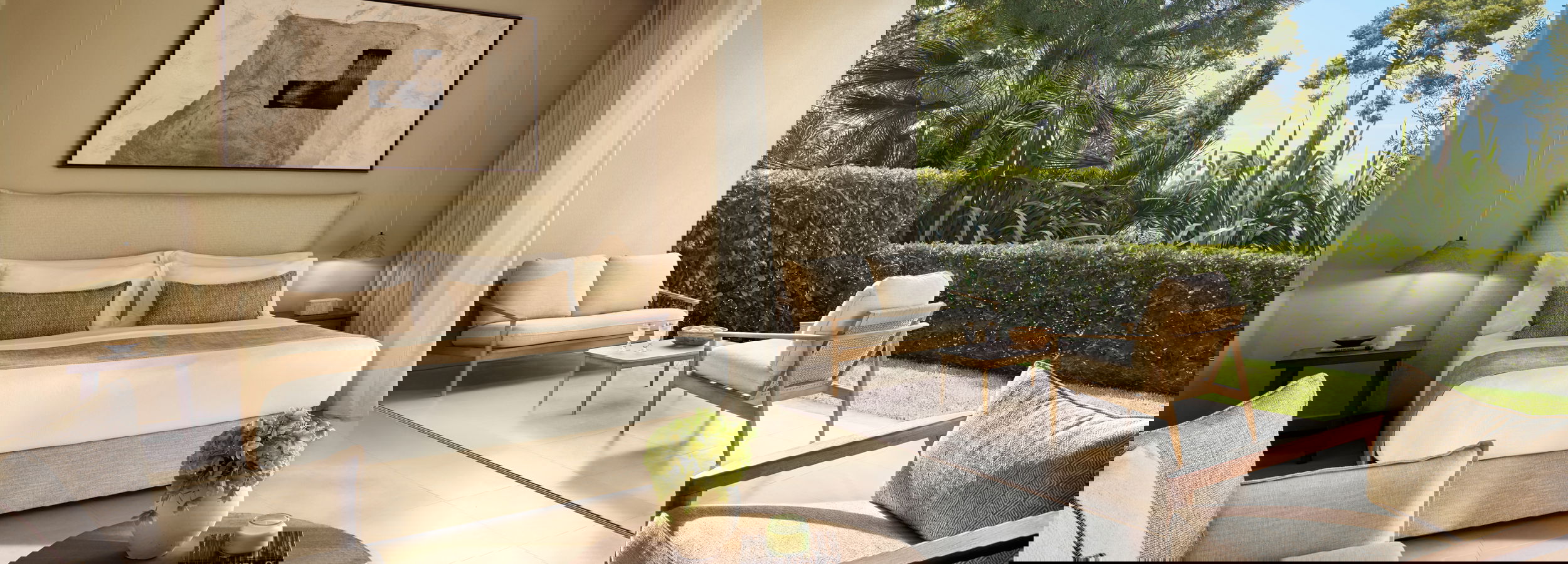 Close up of double bed with blue cushions