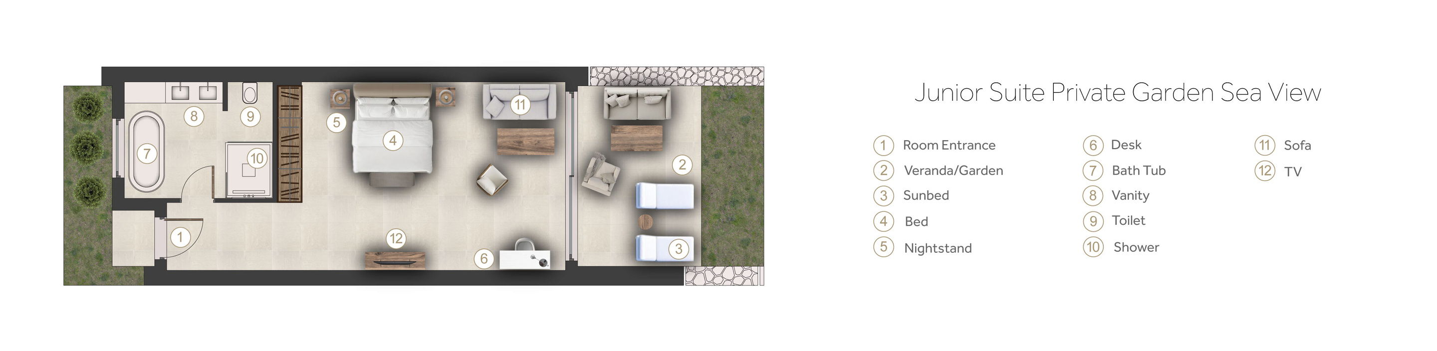 Floor plan for Junior Suite Private Garden at Sani Club