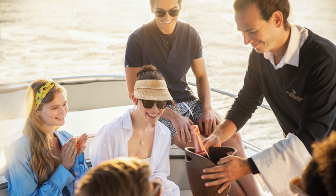 Couple relaxing on yacht cruise