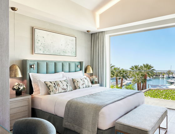 Reception area in deluxe one bedroom suite with view of grand balcony