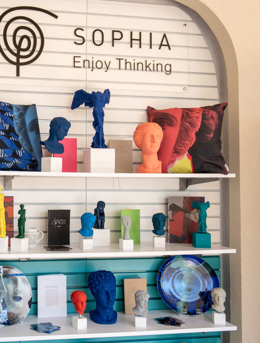 Pillows and busts Greek souvenirs