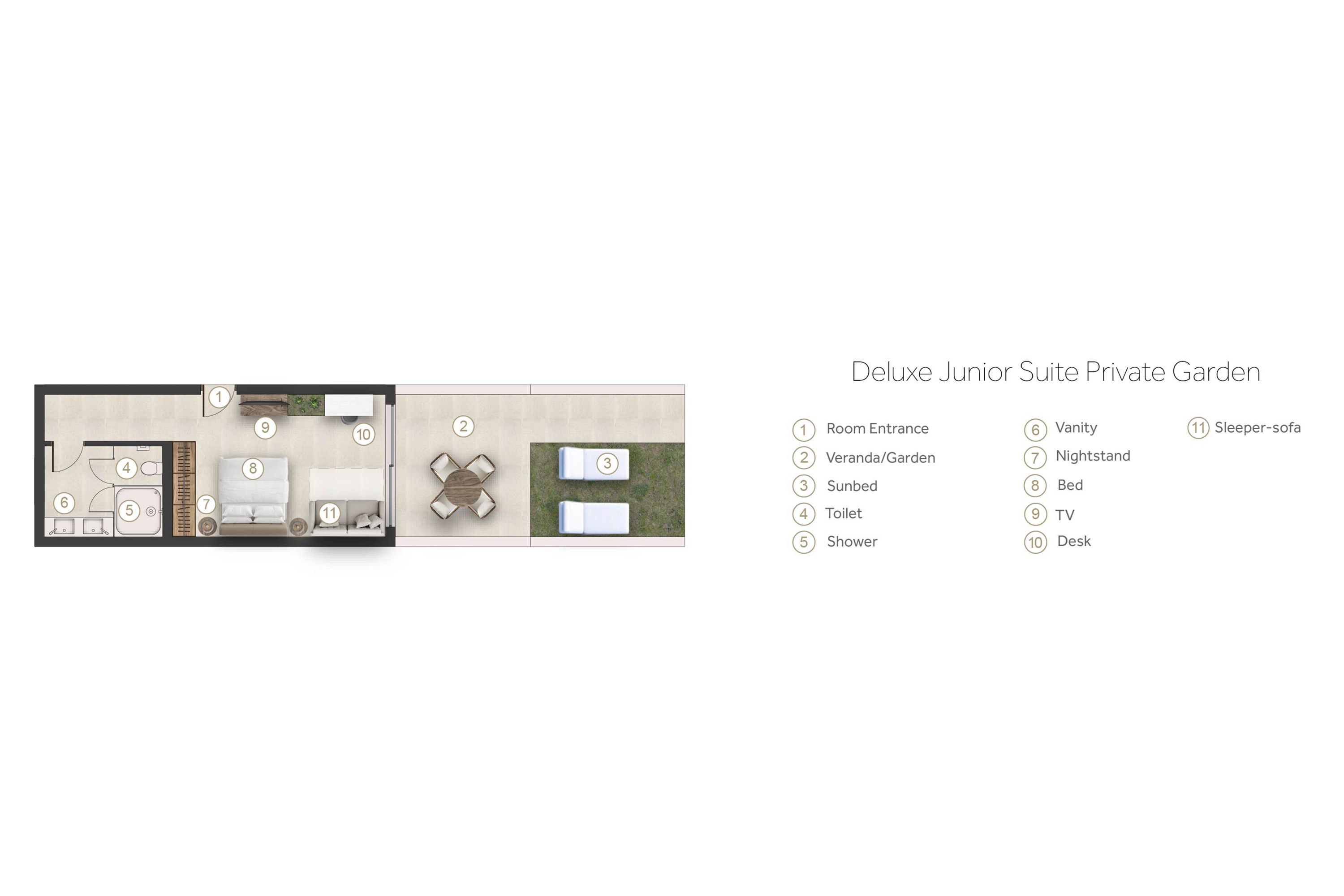 Floor plan for deluxe junior suite with private garden