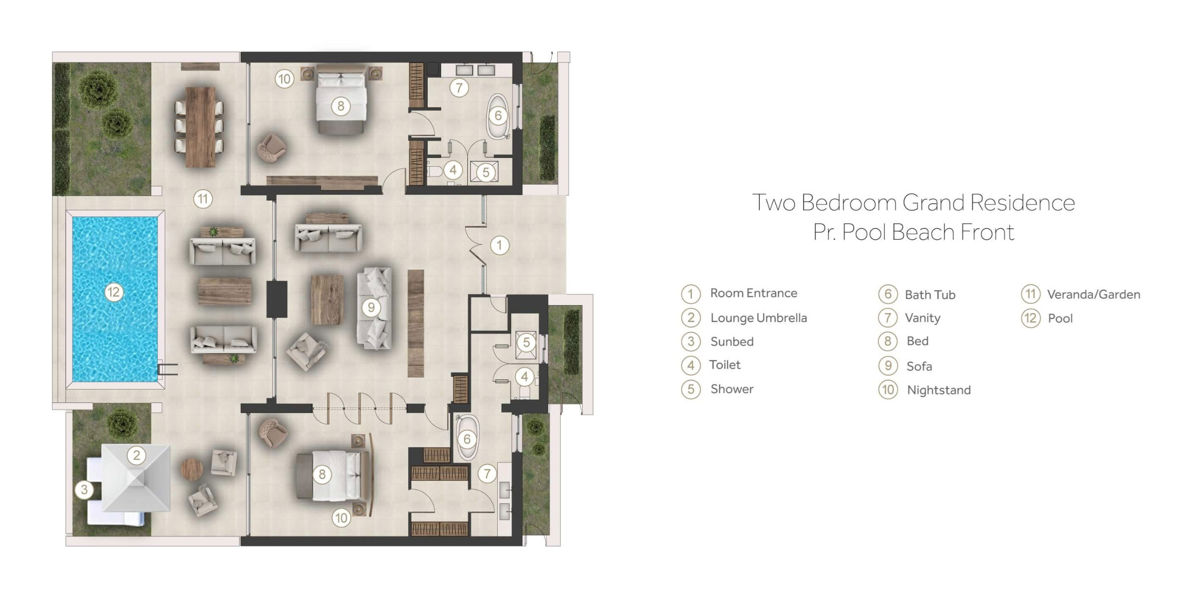 Floor plan for Suite Marina Front at Sani Asterias
