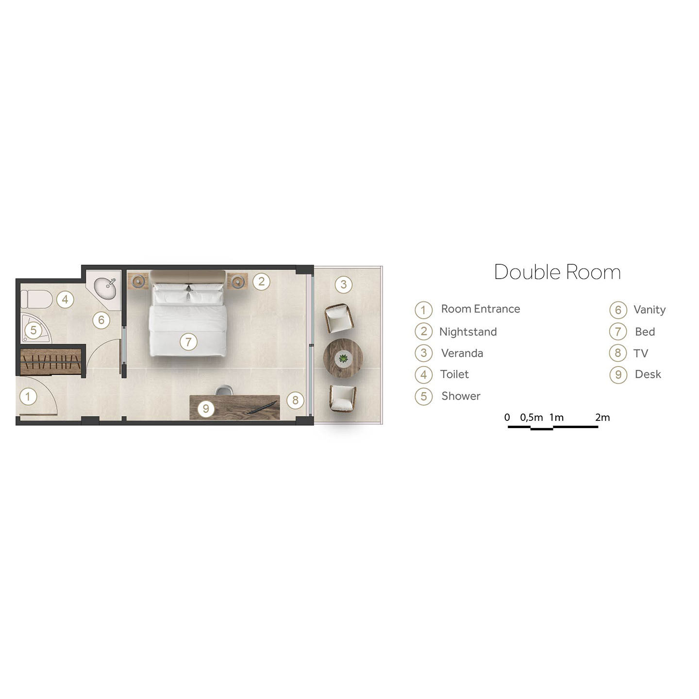 Floor plan for Double Room at Sani beach
