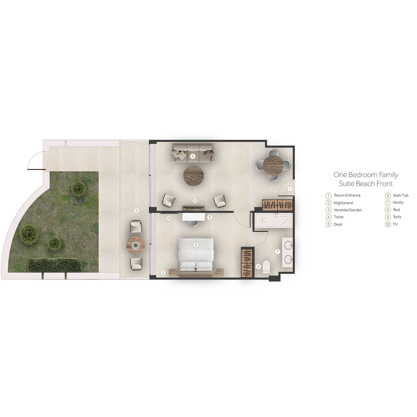 Floor plan for one bedroom family suite at Sani Beach