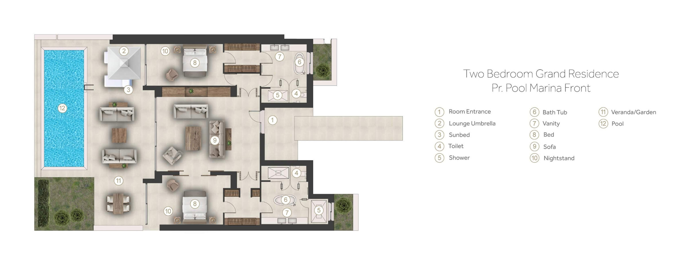 Floor plan for Suite Marina Front at Sani Asterias