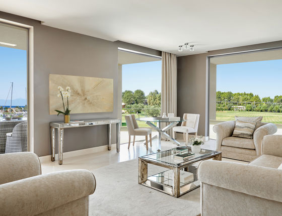 Large reception area in three bedroom family suite with grand balcony
