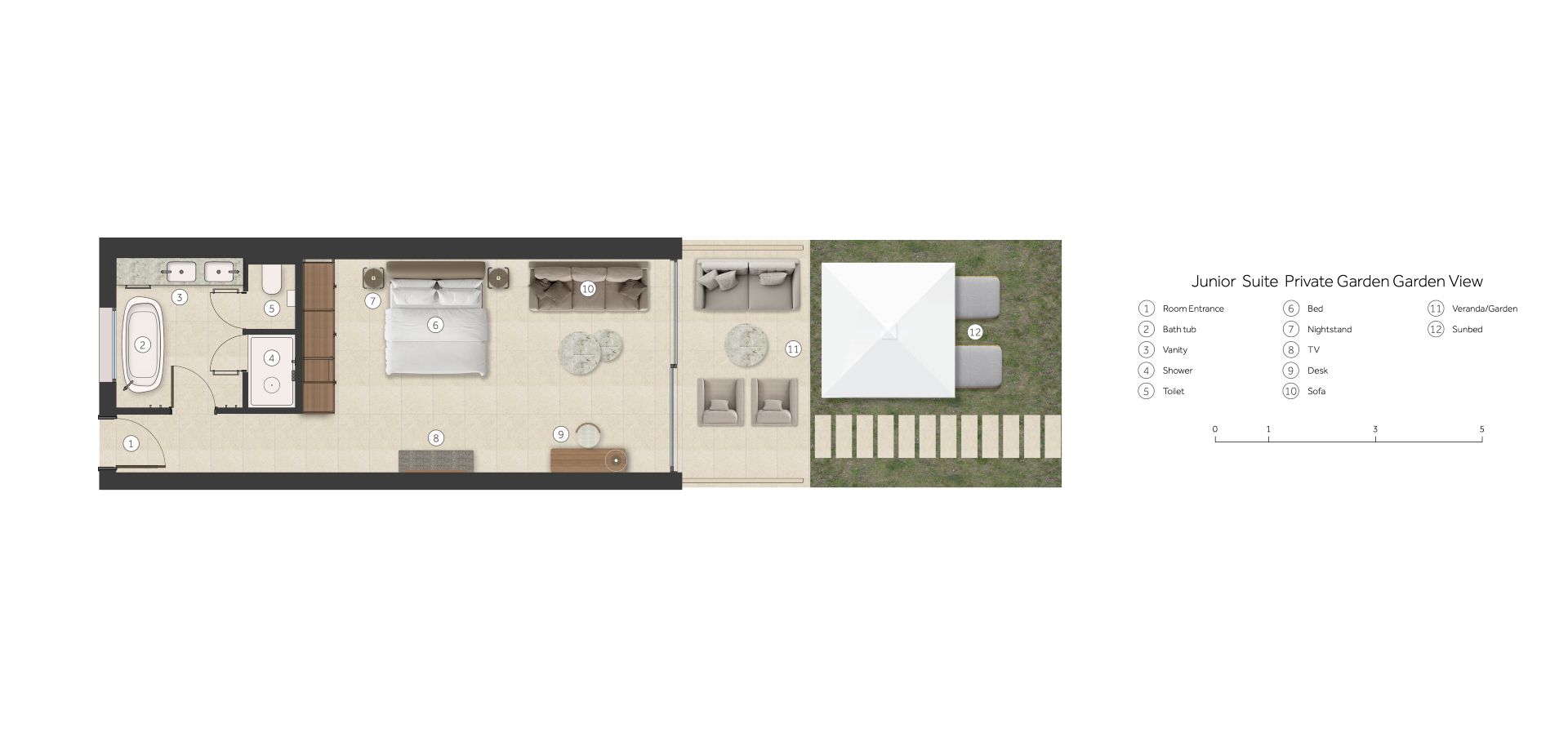 Junior Suite with Private Garden View Floorplan